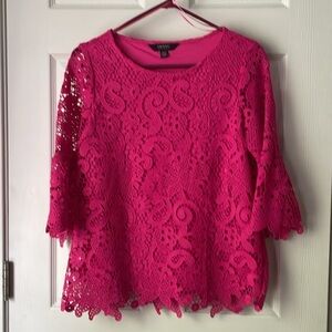 IMNYC Fuchsia Lace Peplum Top with Bell Sleeves
